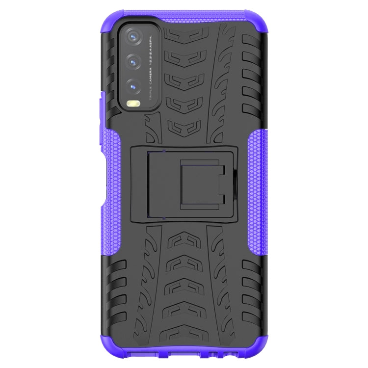 For vivo Y20 Tire Texture Shockproof TPU+PC Protective Case with Holder