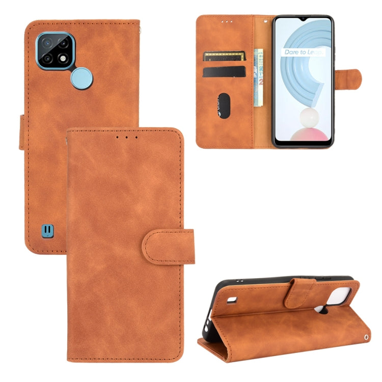 For OPPO Realme C21 Solid Color Skin Feel Magnetic Buckle Horizontal Flip Calf Texture PU Leather Case with Holder & Card Slots & Wallet