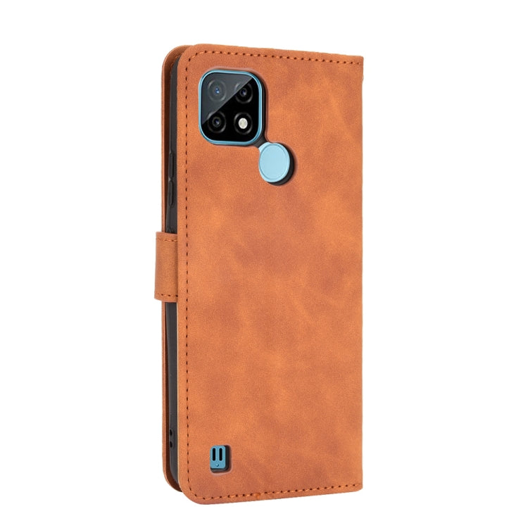 For OPPO Realme C21 Solid Color Skin Feel Magnetic Buckle Horizontal Flip Calf Texture PU Leather Case with Holder & Card Slots & Wallet