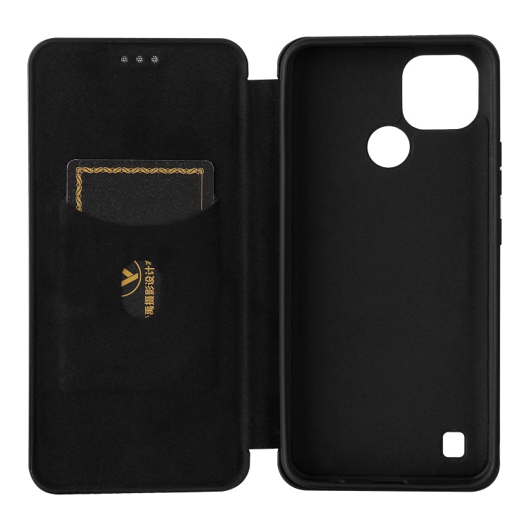 For Realme C21 Carbon Fiber Texture Horizontal Flip TPU + PC + PU Leather Case with Card Slot