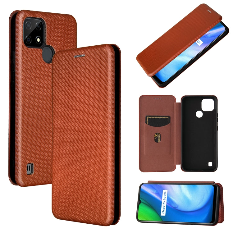 For Realme C21 Carbon Fiber Texture Horizontal Flip TPU + PC + PU Leather Case with Card Slot