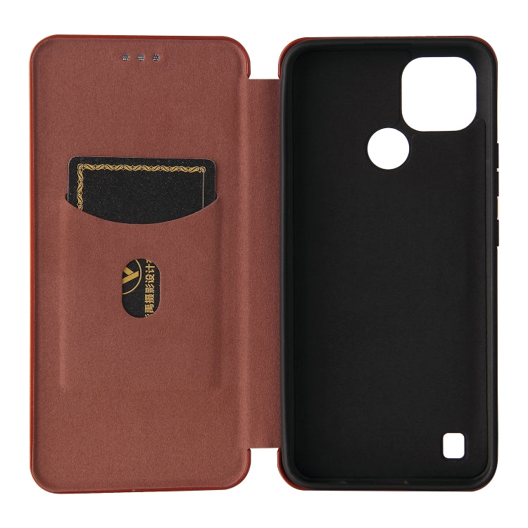 For Realme C21 Carbon Fiber Texture Horizontal Flip TPU + PC + PU Leather Case with Card Slot