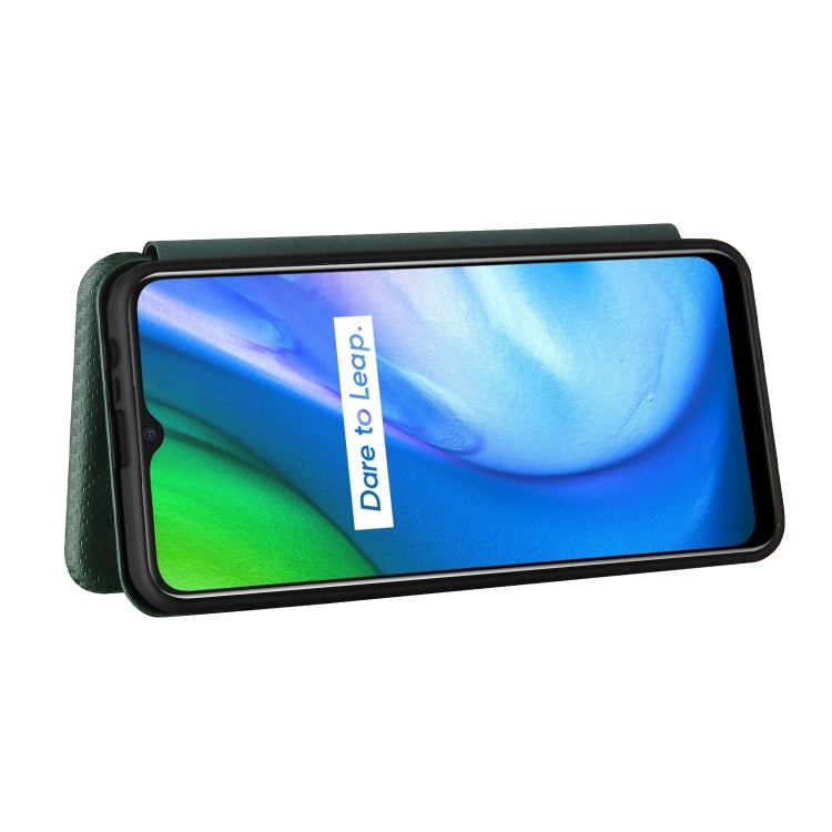 For Realme C21 Carbon Fiber Texture Horizontal Flip TPU + PC + PU Leather Case with Card Slot