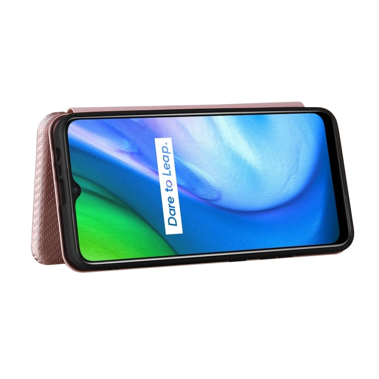 For Realme C21 Carbon Fiber Texture Horizontal Flip TPU + PC + PU Leather Case with Card Slot