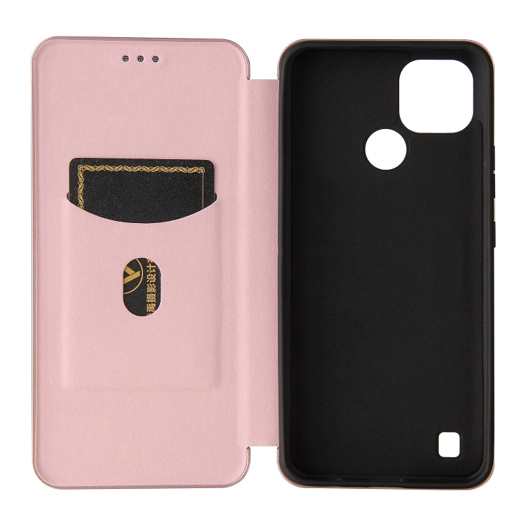 For Realme C21 Carbon Fiber Texture Horizontal Flip TPU + PC + PU Leather Case with Card Slot