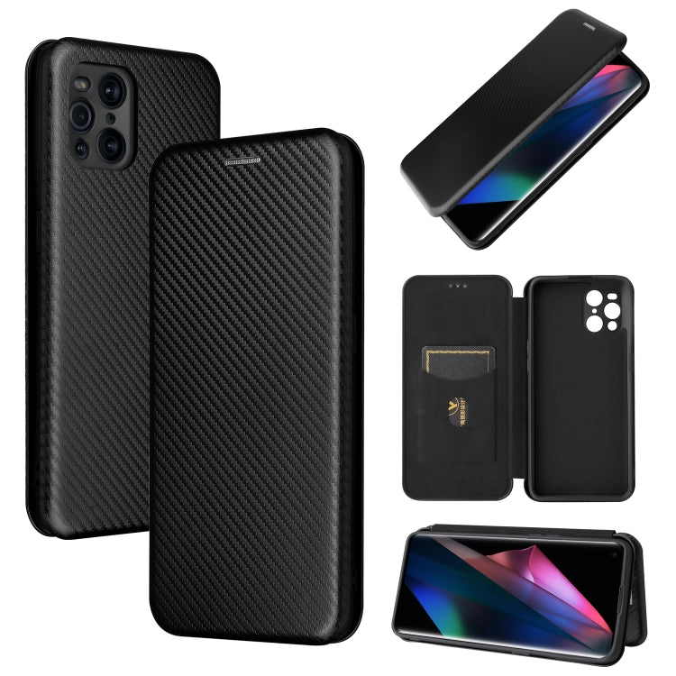 For Oppo Find X3 / X3 Pro Carbon Fiber Texture Horizontal Flip TPU + PC + PU Leather Case with Card Slot