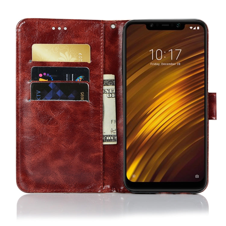 For Xiaomi Pocophone F1 Retro Copper Button Crazy Horse Horizontal Flip PU Leather Case with Holder & Card Slots & Wallet & Lanyard