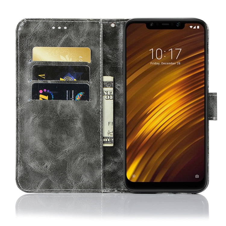 For Xiaomi Pocophone F1 Retro Copper Button Crazy Horse Horizontal Flip PU Leather Case with Holder & Card Slots & Wallet & Lanyard