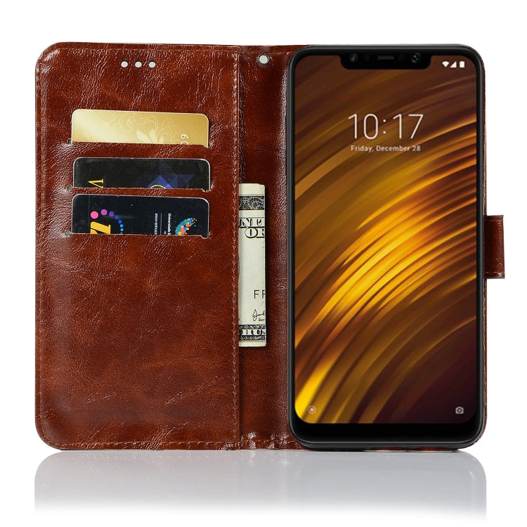 For Xiaomi Pocophone F1 Retro Copper Button Crazy Horse Horizontal Flip PU Leather Case with Holder & Card Slots & Wallet & Lanyard