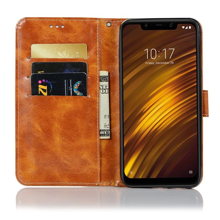 For Xiaomi Pocophone F1 Retro Copper Button Crazy Horse Horizontal Flip PU Leather Case with Holder & Card Slots & Wallet & Lanyard