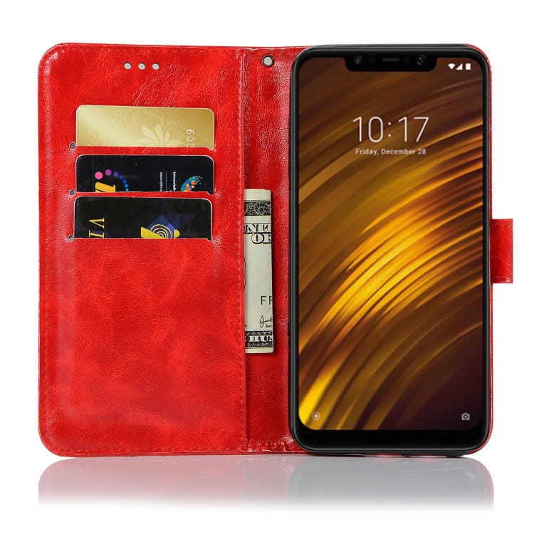 For Xiaomi Pocophone F1 Retro Copper Button Crazy Horse Horizontal Flip PU Leather Case with Holder & Card Slots & Wallet & Lanyard
