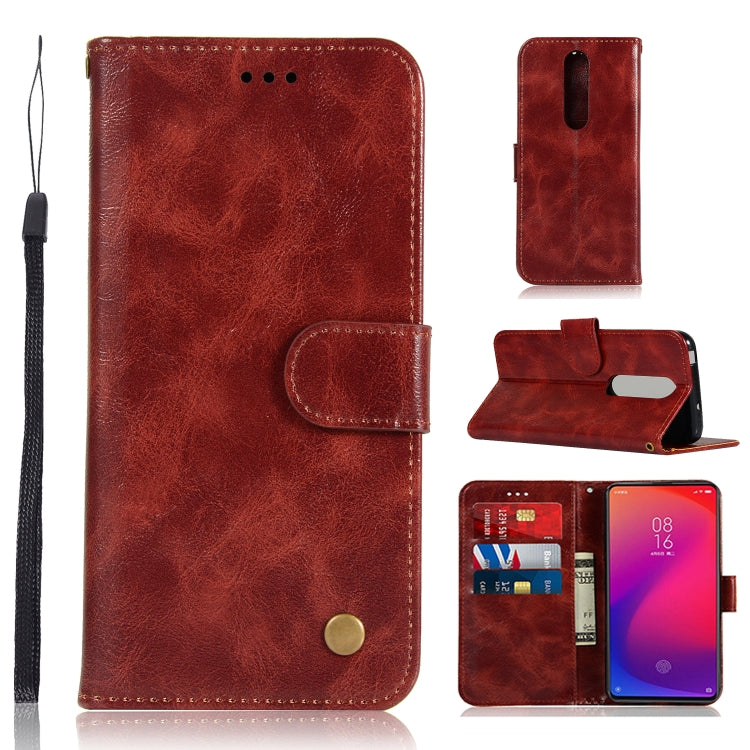 For Xiaomi Redmi K20 Pro Retro Copper Button Crazy Horse Horizontal Flip PU Leather Case with Holder & Card Slots & Wallet & Lanyard