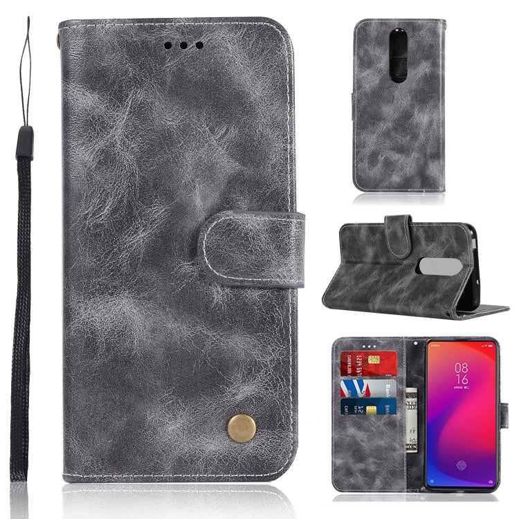 For Xiaomi Redmi K20 Pro Retro Copper Button Crazy Horse Horizontal Flip PU Leather Case with Holder & Card Slots & Wallet & Lanyard