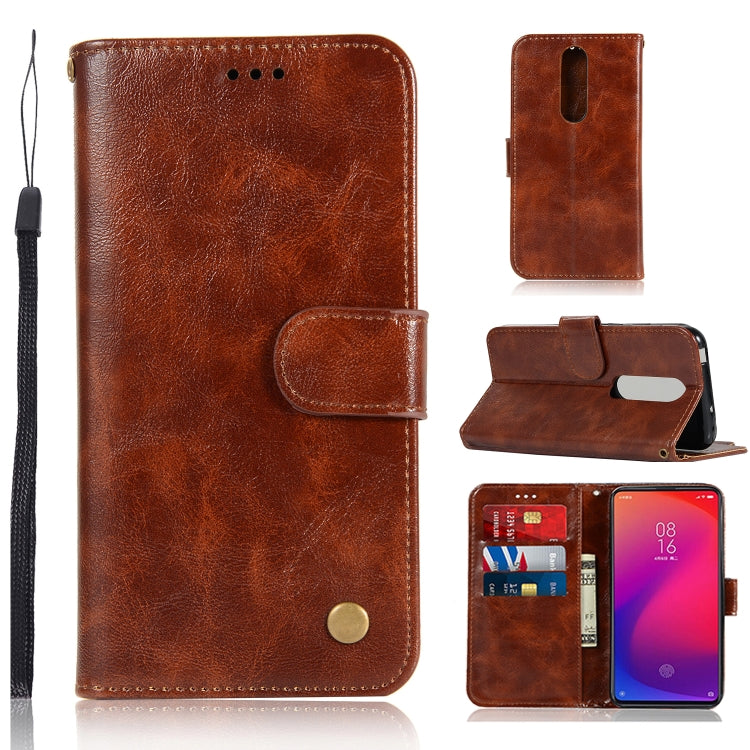 For Xiaomi Redmi K20 Pro Retro Copper Button Crazy Horse Horizontal Flip PU Leather Case with Holder & Card Slots & Wallet & Lanyard