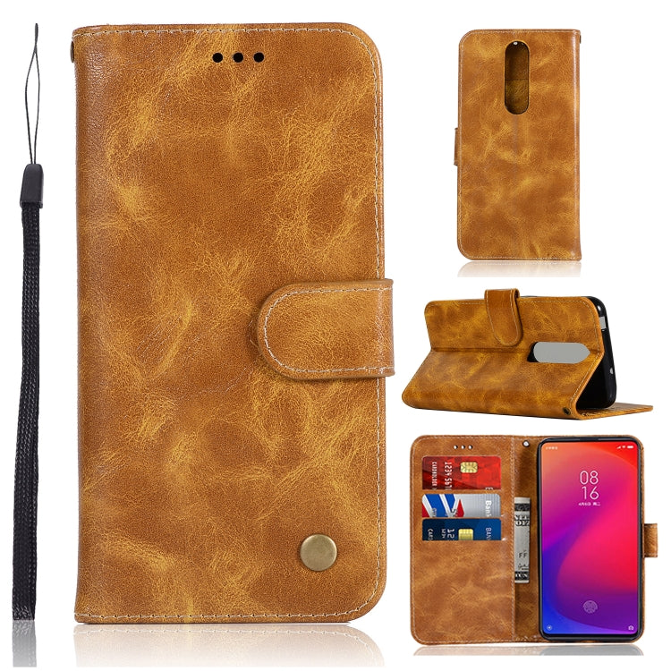 For Xiaomi Redmi K20 Pro Retro Copper Button Crazy Horse Horizontal Flip PU Leather Case with Holder & Card Slots & Wallet & Lanyard