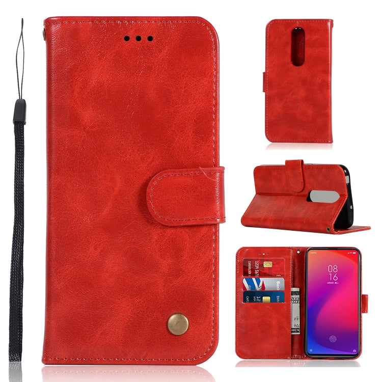For Xiaomi Redmi K20 Pro Retro Copper Button Crazy Horse Horizontal Flip PU Leather Case with Holder & Card Slots & Wallet & Lanyard