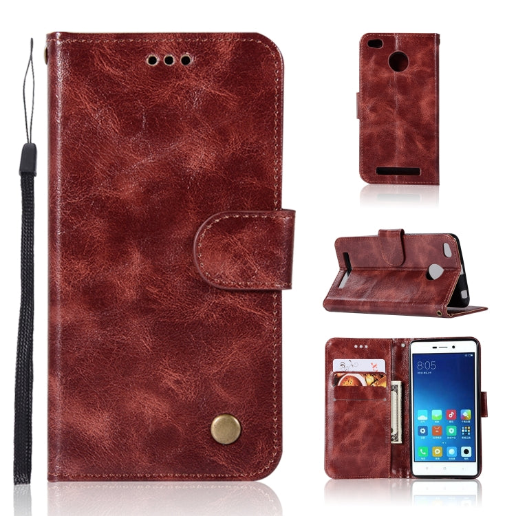 For Xiaomi Redmi 3S Retro Copper Button Crazy Horse Horizontal Flip PU Leather Case with Holder & Card Slots & Wallet & Lanyard