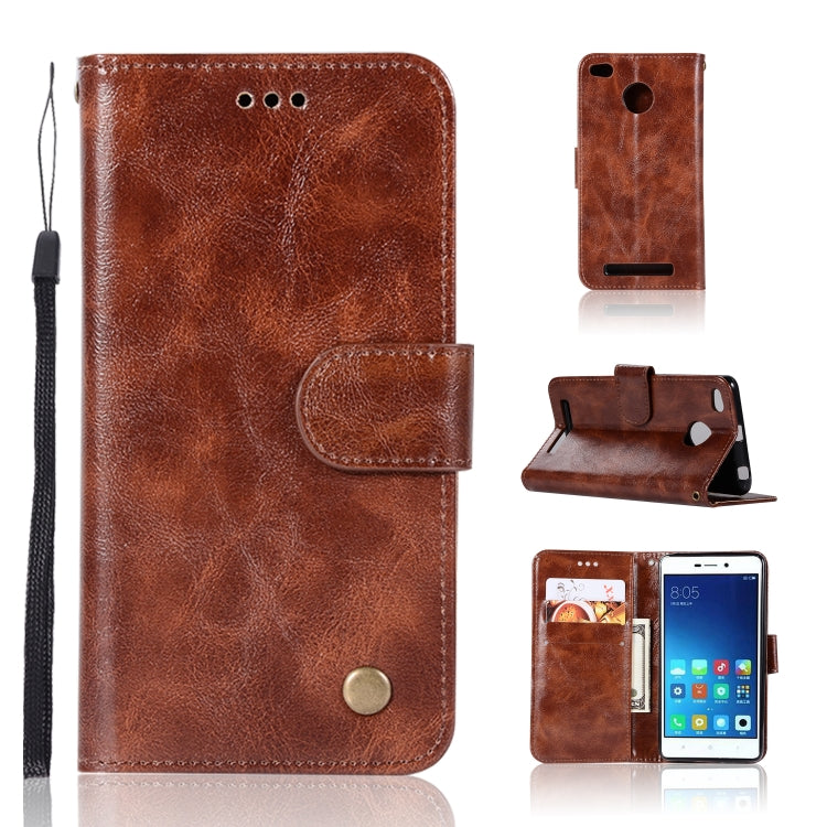 For Xiaomi Redmi 3S Retro Copper Button Crazy Horse Horizontal Flip PU Leather Case with Holder & Card Slots & Wallet & Lanyard