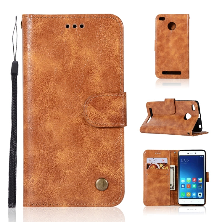 For Xiaomi Redmi 3S Retro Copper Button Crazy Horse Horizontal Flip PU Leather Case with Holder & Card Slots & Wallet & Lanyard