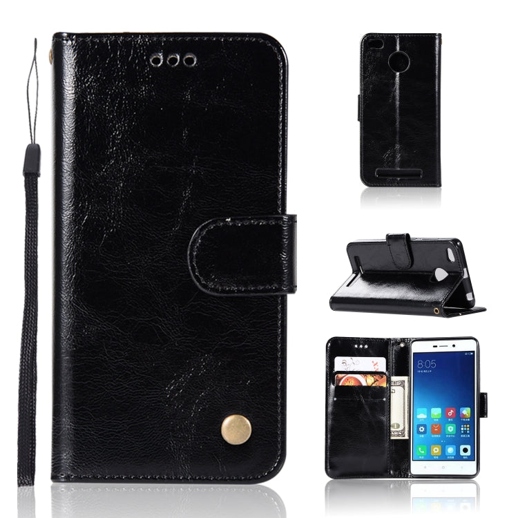 For Xiaomi Redmi 3S Retro Copper Button Crazy Horse Horizontal Flip PU Leather Case with Holder & Card Slots & Wallet & Lanyard