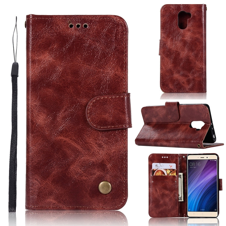 For Xiaomi Redmi 4 Retro Copper Button Crazy Horse Horizontal Flip PU Leather Case with Holder & Card Slots & Wallet & Lanyard