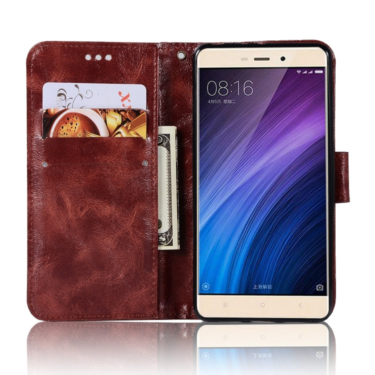 For Xiaomi Redmi 4 Retro Copper Button Crazy Horse Horizontal Flip PU Leather Case with Holder & Card Slots & Wallet & Lanyard