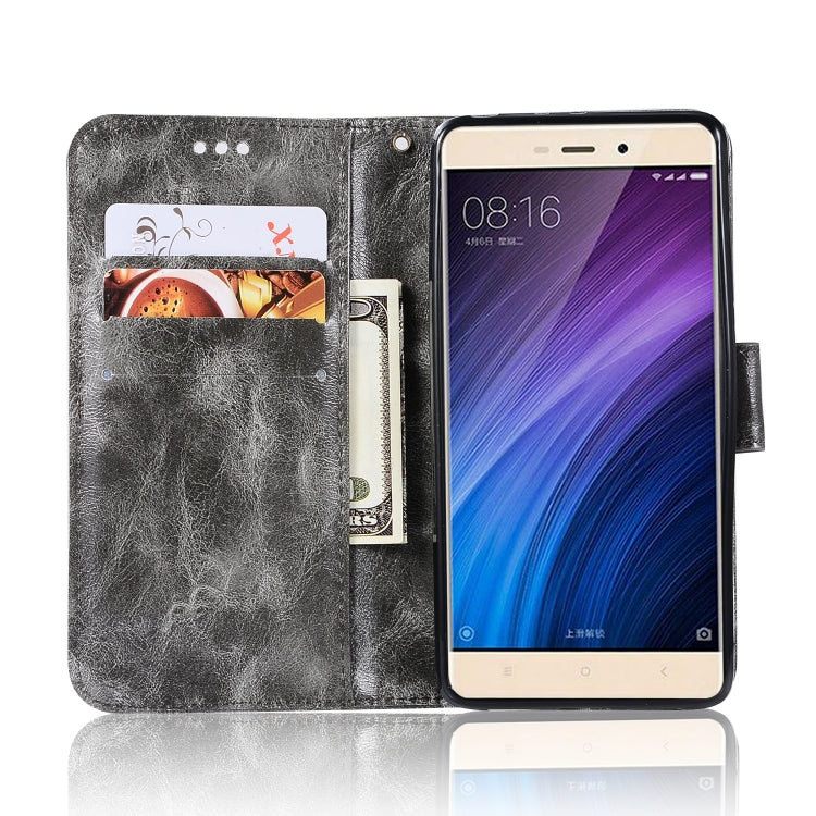 For Xiaomi Redmi 4 Retro Copper Button Crazy Horse Horizontal Flip PU Leather Case with Holder & Card Slots & Wallet & Lanyard