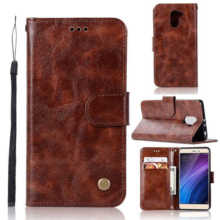 For Xiaomi Redmi 4 Retro Copper Button Crazy Horse Horizontal Flip PU Leather Case with Holder & Card Slots & Wallet & Lanyard