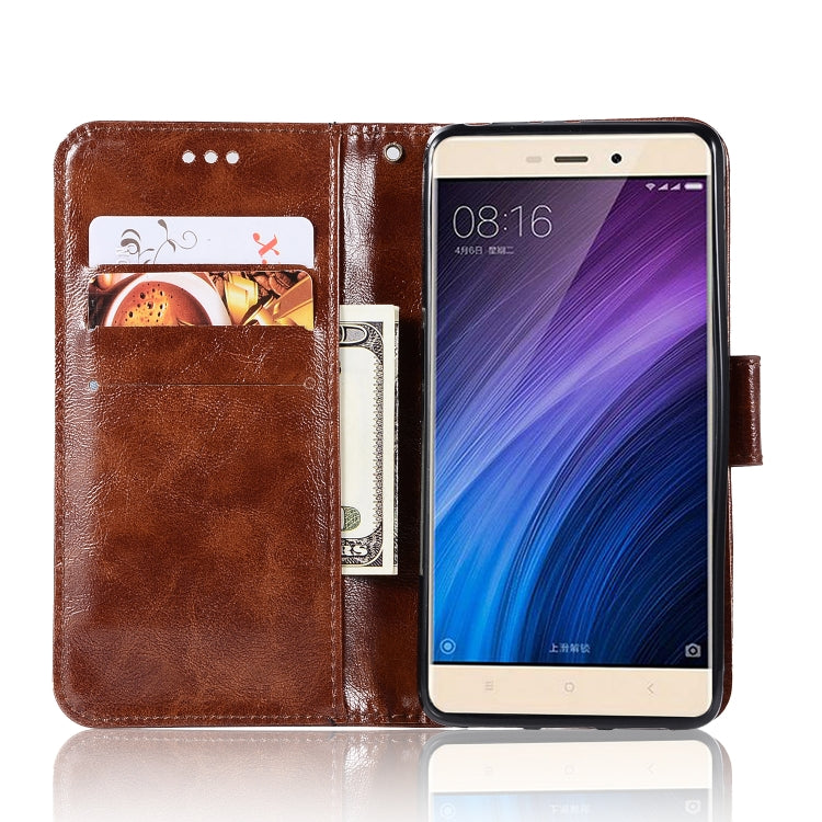 For Xiaomi Redmi 4 Retro Copper Button Crazy Horse Horizontal Flip PU Leather Case with Holder & Card Slots & Wallet & Lanyard