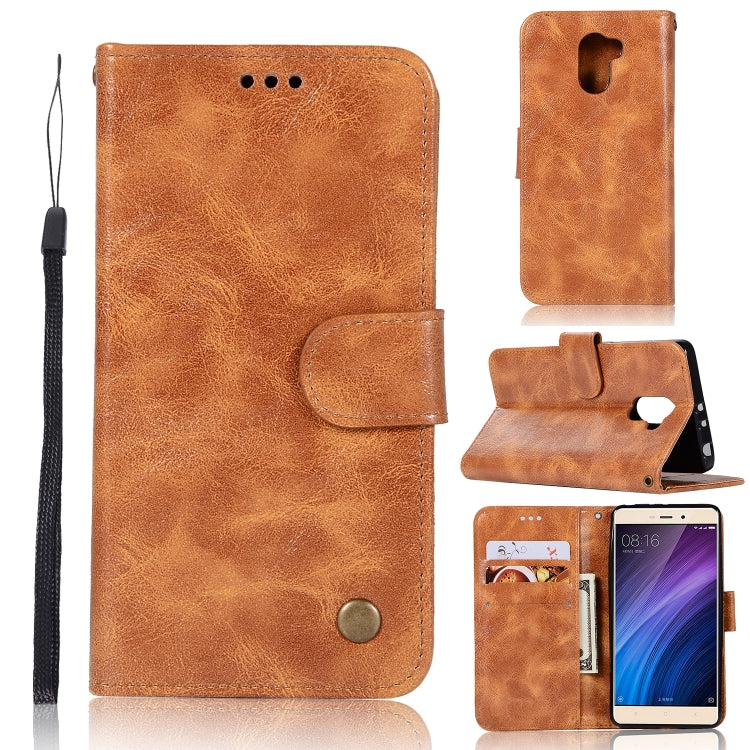 For Xiaomi Redmi 4 Retro Copper Button Crazy Horse Horizontal Flip PU Leather Case with Holder & Card Slots & Wallet & Lanyard