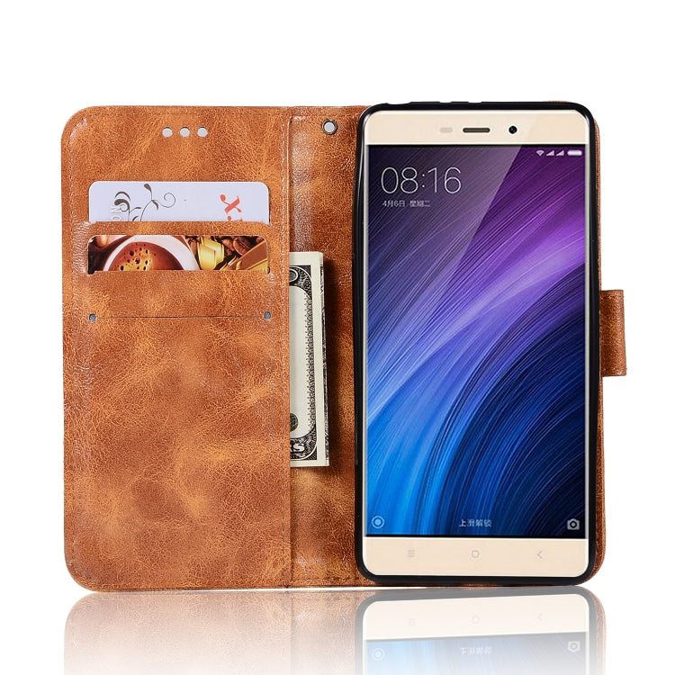 For Xiaomi Redmi 4 Retro Copper Button Crazy Horse Horizontal Flip PU Leather Case with Holder & Card Slots & Wallet & Lanyard