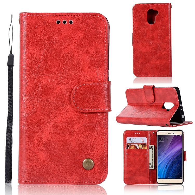 For Xiaomi Redmi 4 Retro Copper Button Crazy Horse Horizontal Flip PU Leather Case with Holder & Card Slots & Wallet & Lanyard