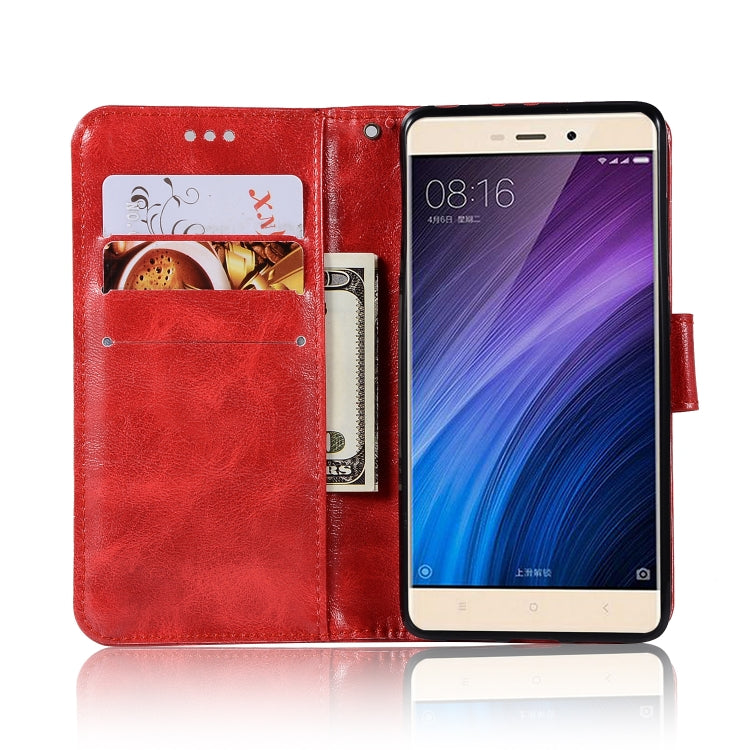 For Xiaomi Redmi 4 Retro Copper Button Crazy Horse Horizontal Flip PU Leather Case with Holder & Card Slots & Wallet & Lanyard