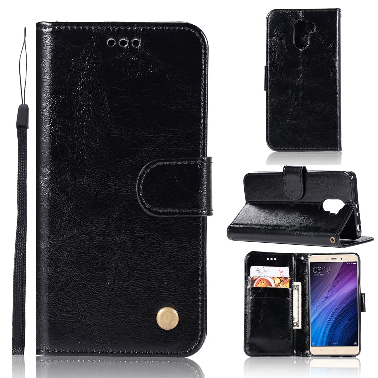 For Xiaomi Redmi 4 Retro Copper Button Crazy Horse Horizontal Flip PU Leather Case with Holder & Card Slots & Wallet & Lanyard