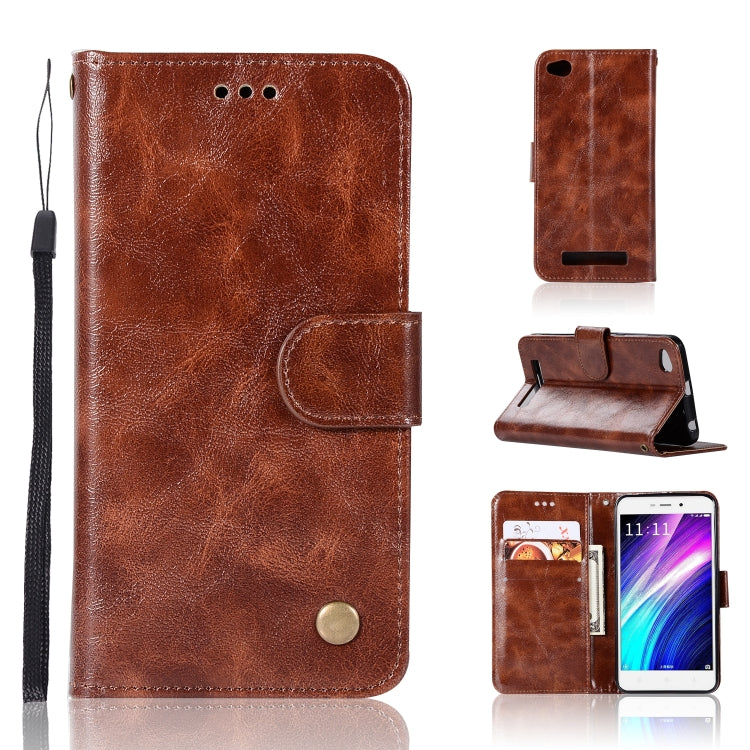 For Xiaomi Redmi 4A Retro Copper Button Crazy Horse Horizontal Flip PU Leather Case with Holder & Card Slots & Wallet & Lanyard