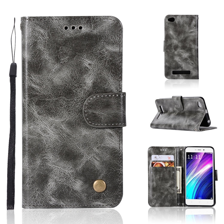 For Xiaomi Redmi 4A Retro Copper Button Crazy Horse Horizontal Flip PU Leather Case with Holder & Card Slots & Wallet & Lanyard