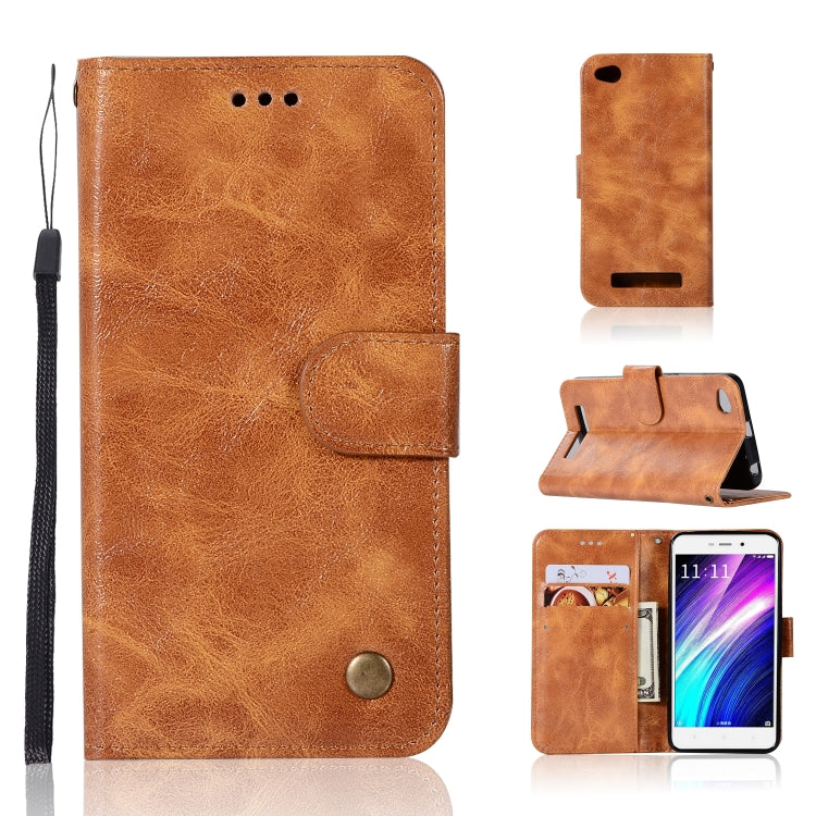 For Xiaomi Redmi 4A Retro Copper Button Crazy Horse Horizontal Flip PU Leather Case with Holder & Card Slots & Wallet & Lanyard