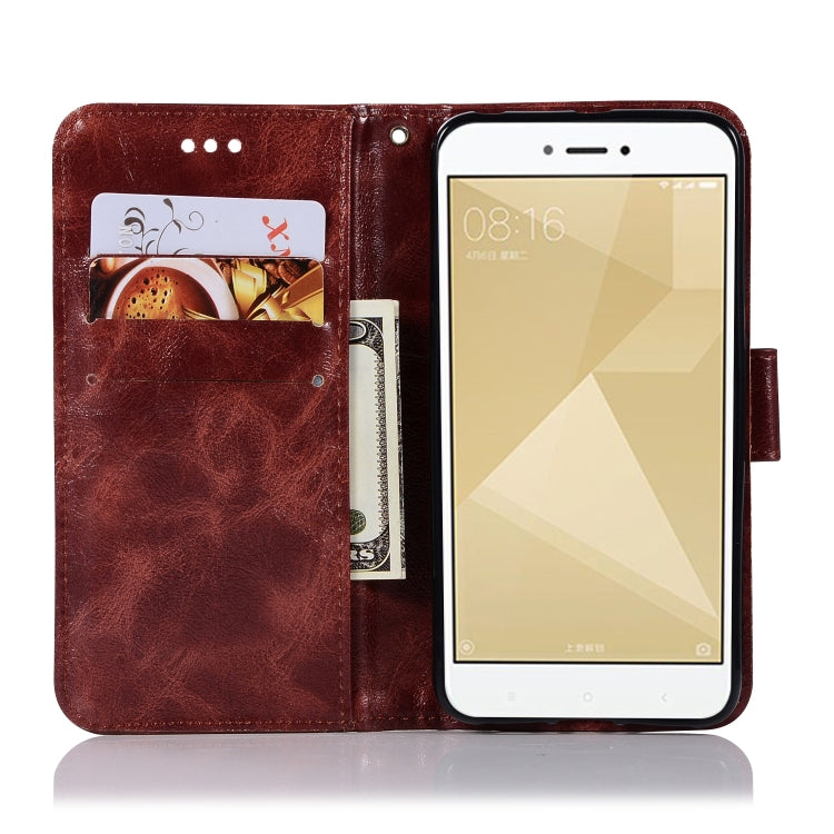 For Xiaomi Redmi 4X Retro Copper Button Crazy Horse Horizontal Flip PU Leather Case with Holder & Card Slots & Wallet & Lanyard