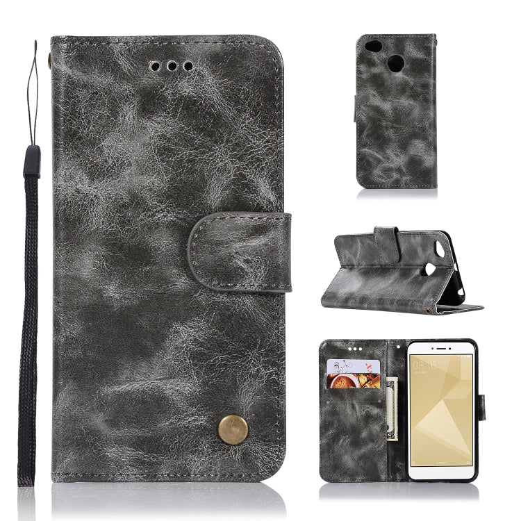 For Xiaomi Redmi 4X Retro Copper Button Crazy Horse Horizontal Flip PU Leather Case with Holder & Card Slots & Wallet & Lanyard