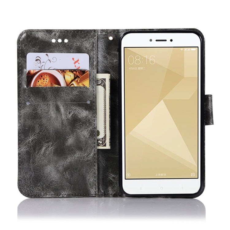 For Xiaomi Redmi 4X Retro Copper Button Crazy Horse Horizontal Flip PU Leather Case with Holder & Card Slots & Wallet & Lanyard