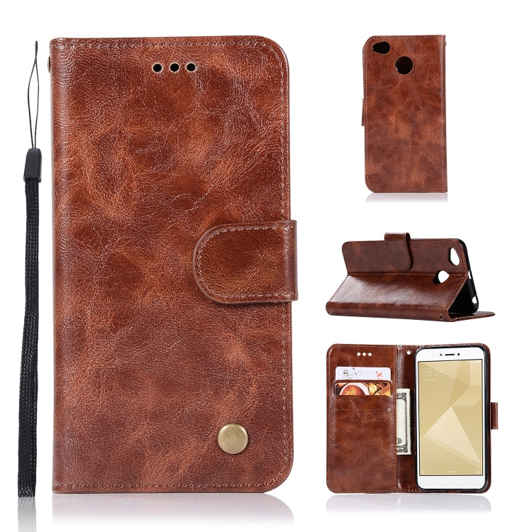 For Xiaomi Redmi 4X Retro Copper Button Crazy Horse Horizontal Flip PU Leather Case with Holder & Card Slots & Wallet & Lanyard