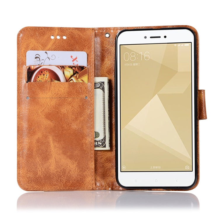 For Xiaomi Redmi 4X Retro Copper Button Crazy Horse Horizontal Flip PU Leather Case with Holder & Card Slots & Wallet & Lanyard