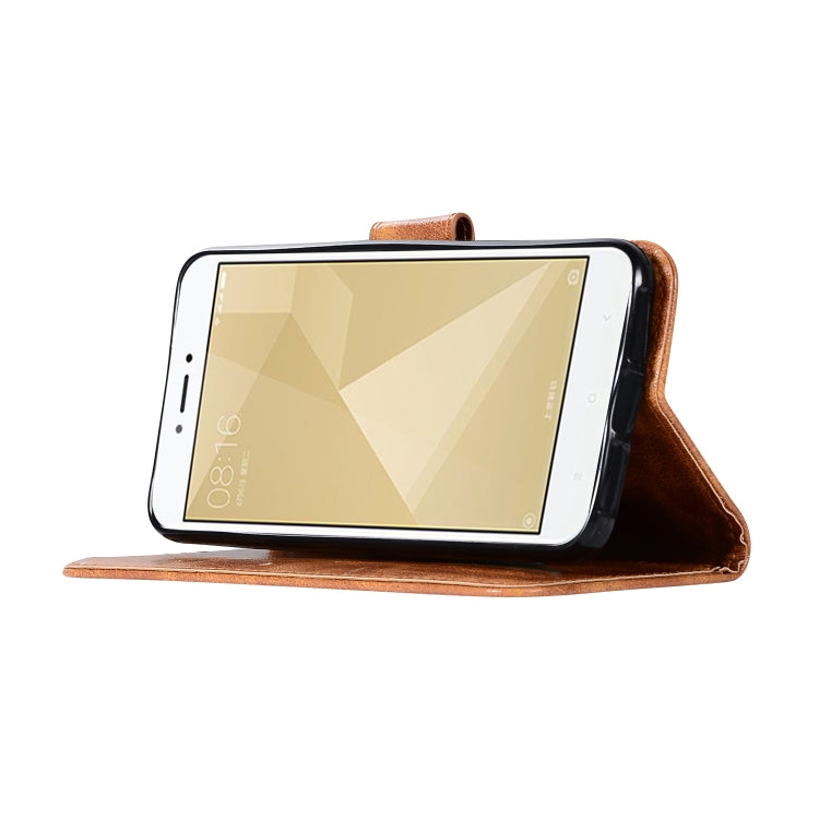 For Xiaomi Redmi 4X Retro Copper Button Crazy Horse Horizontal Flip PU Leather Case with Holder & Card Slots & Wallet & Lanyard