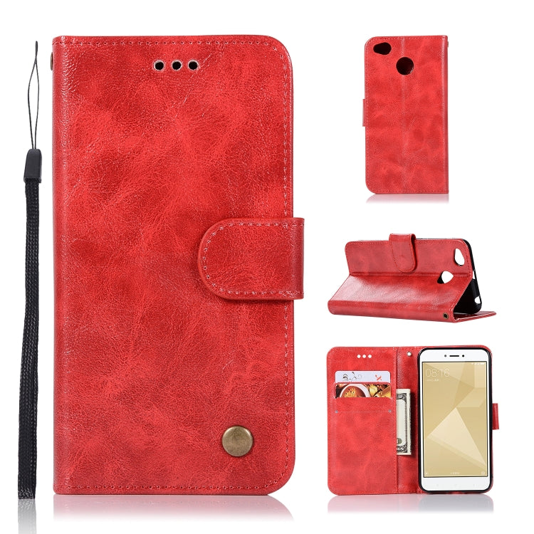 For Xiaomi Redmi 4X Retro Copper Button Crazy Horse Horizontal Flip PU Leather Case with Holder & Card Slots & Wallet & Lanyard