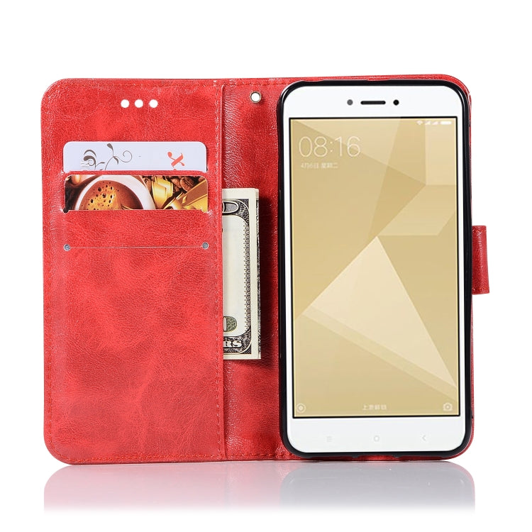 For Xiaomi Redmi 4X Retro Copper Button Crazy Horse Horizontal Flip PU Leather Case with Holder & Card Slots & Wallet & Lanyard