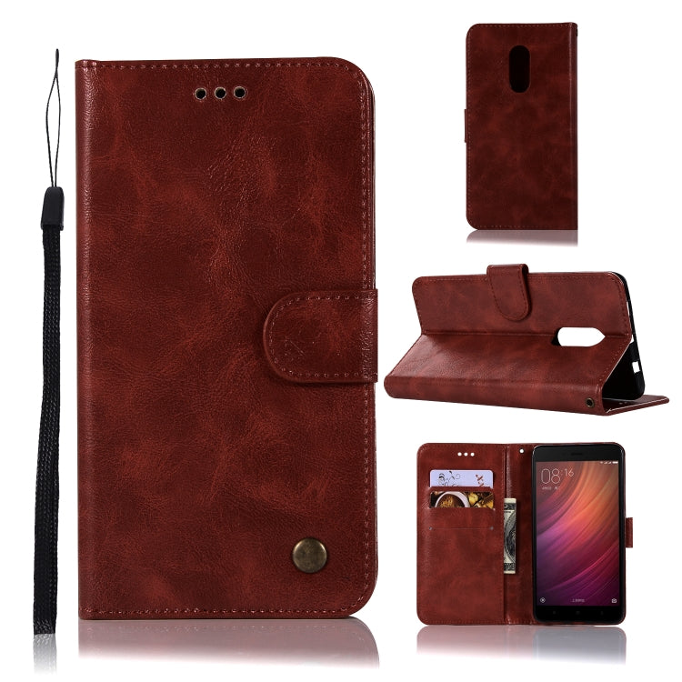 For Xiaomi Redmi Note 4 Retro Copper Button Crazy Horse Horizontal Flip PU Leather Case with Holder & Card Slots & Wallet & Lanyard