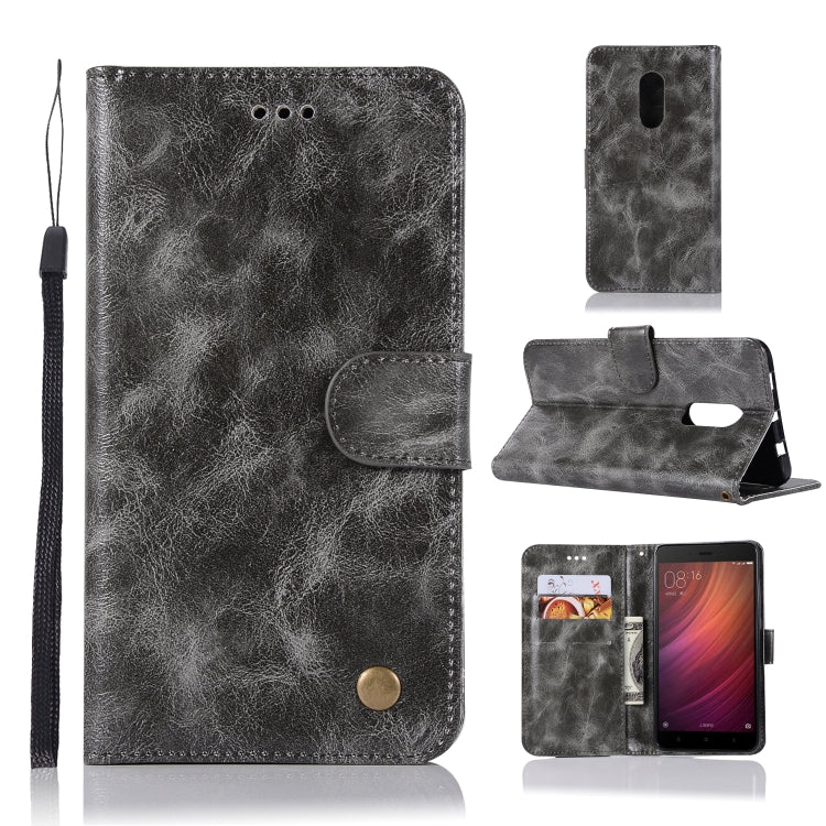 For Xiaomi Redmi Note 4 Retro Copper Button Crazy Horse Horizontal Flip PU Leather Case with Holder & Card Slots & Wallet & Lanyard