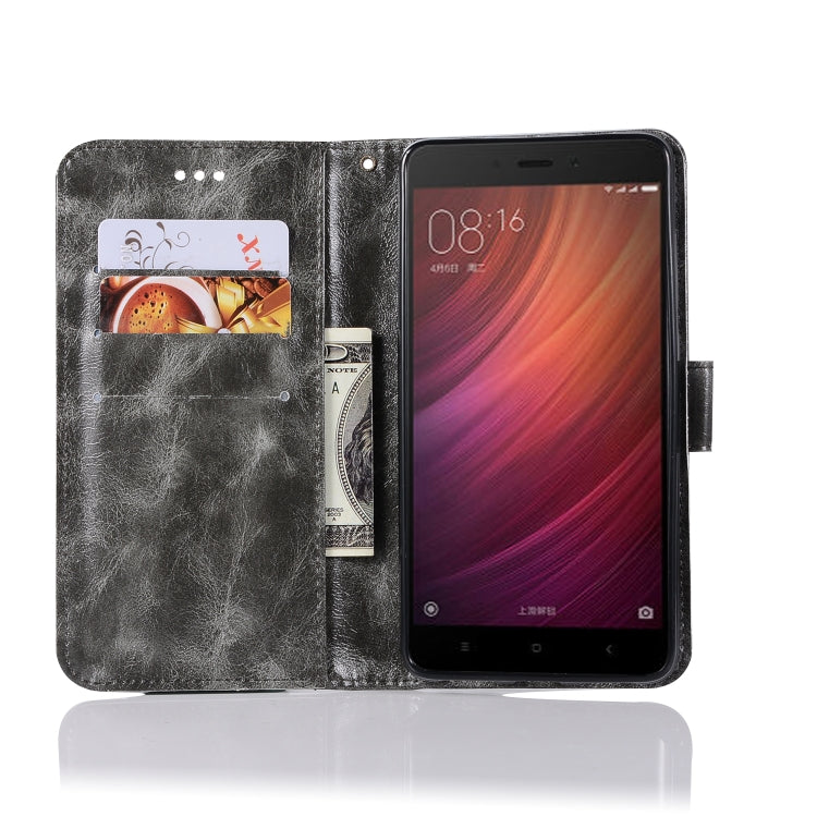 For Xiaomi Redmi Note 4 Retro Copper Button Crazy Horse Horizontal Flip PU Leather Case with Holder & Card Slots & Wallet & Lanyard