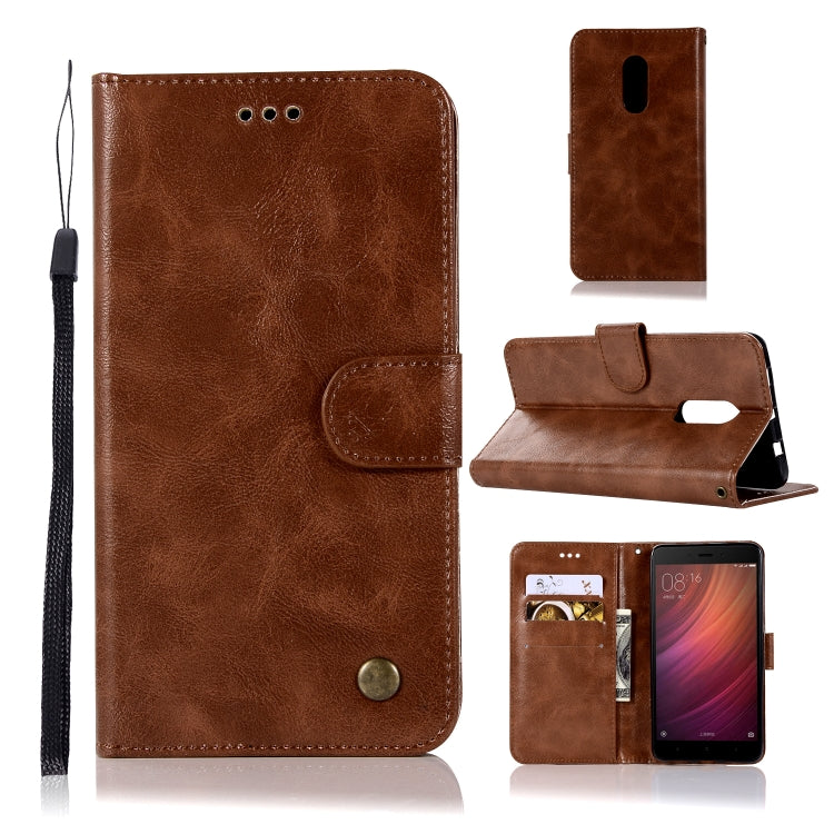 For Xiaomi Redmi Note 4 Retro Copper Button Crazy Horse Horizontal Flip PU Leather Case with Holder & Card Slots & Wallet & Lanyard