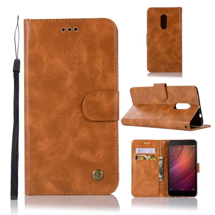 For Xiaomi Redmi Note 4 Retro Copper Button Crazy Horse Horizontal Flip PU Leather Case with Holder & Card Slots & Wallet & Lanyard